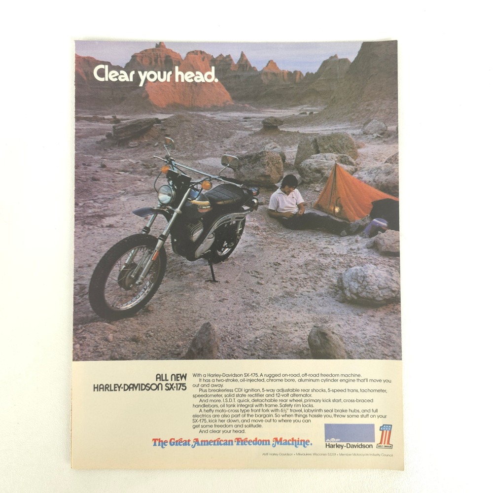 Harley-Davidson SX-175 Print Ad Vintage AMF Motorcycle Trail Bike Decor Wall Art